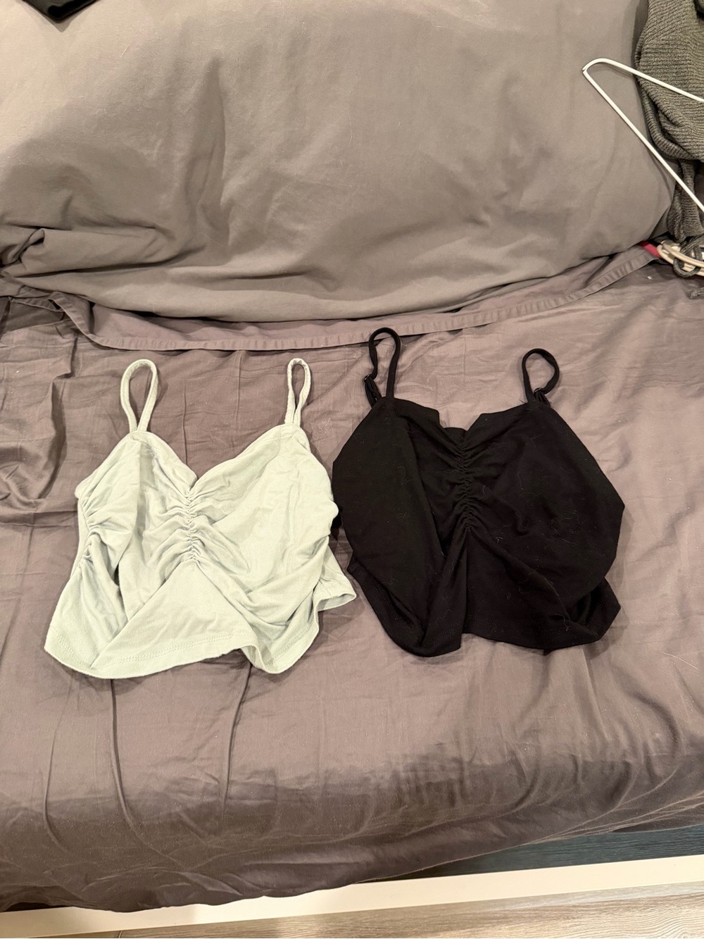 Source Unknown Ruched Front Camisole Tank - Black & Light Sage